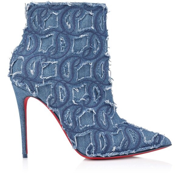 Christian Louboutin SO KATE BOOTY 100 Denim Ankle Bootie Boots Heels - Picture 2 of 16